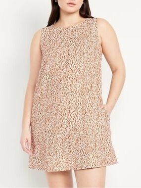 Old Navy Cream & Brown Animal Print Dress